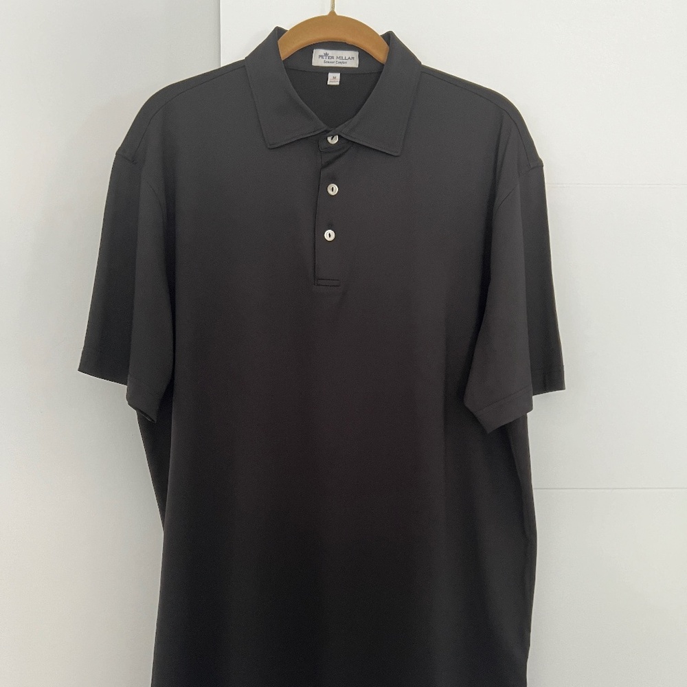 Peter Millar Black Short Sleeve Polo Shirt Golf Summer Comfort Top Medium